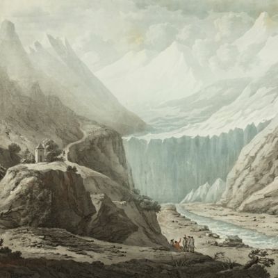 image for View of the source of the Rhone and of the glacier from whence it issues - Vue de la source du Rhone et du glacier d'ou il sort.