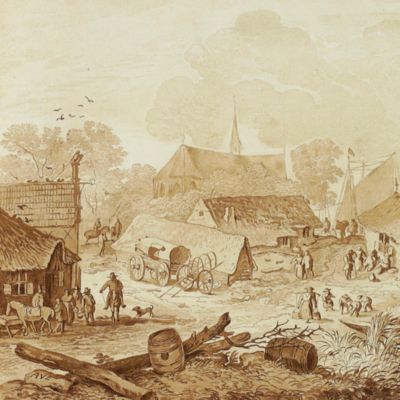 [Boerendorpje - Country village] Original print, with the use of a secret printing process.