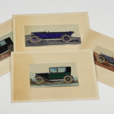 image for Four illustrations of 1920's luxury cars.