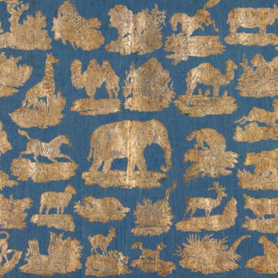 [Paper] Gilt-embossed brocade with images of wild and domestic mammals.