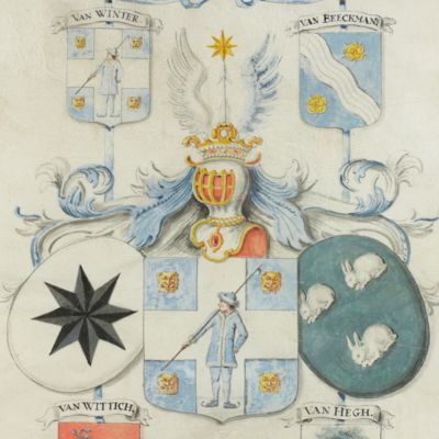 Original watercolour of coats of arms of Dutch nobility.