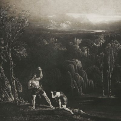 image for Paradise lost. Adam reproving Eve. Large(st) mezzotint plate from the large-size edition.