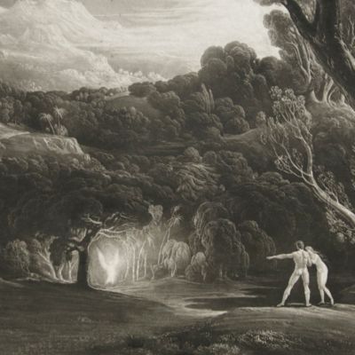 image for Paradise lost. Approach of the Arch Angel Raphael. Large(st) mezzotint plate.