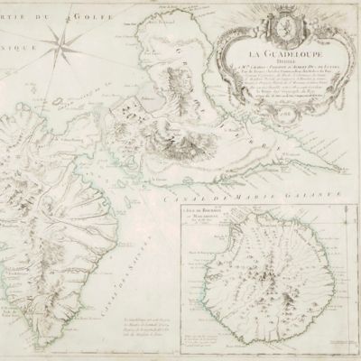 La Guadeloupe dediée a Mgr. Charles Philippe d'Albert Duc de Luynes ... par son trés humble et trés obeissant serviteur Le Rouge, Ingr. géographe du Roy. [map of Guadeloupe and Bourbon (La Réunion)].