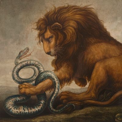 Le serpent terrassé par le lion.