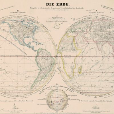 Kosmos. Entwurf einer physischen Weltbeschreibung. [Complete set of five text volumes and the authorized atlas by Bromme].