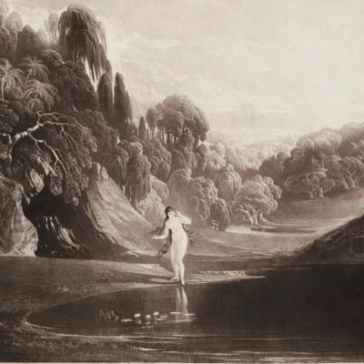 Paradise lost. Eve at the Fountain. Large(st) mezzotint plate from the large-size edition.